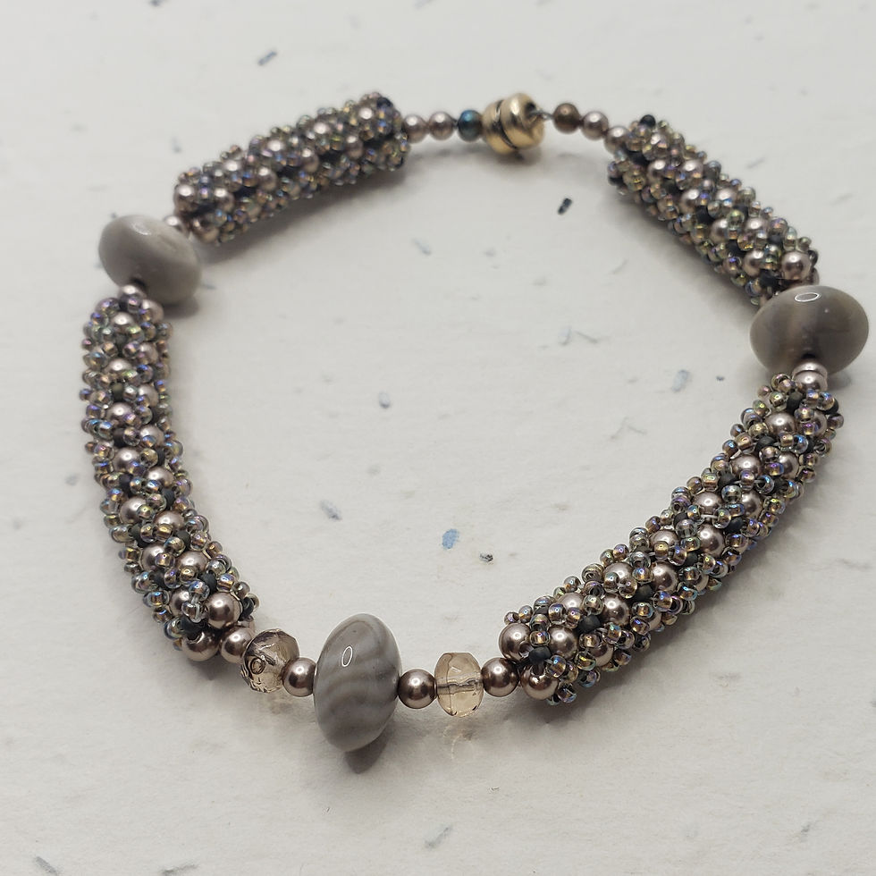 Thumbnail: Taupe Swarovski Pearl Bracelet with Jasper