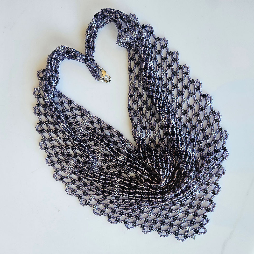 Thumbnail: Purple Silver and Black Beaded Scarf Necklace