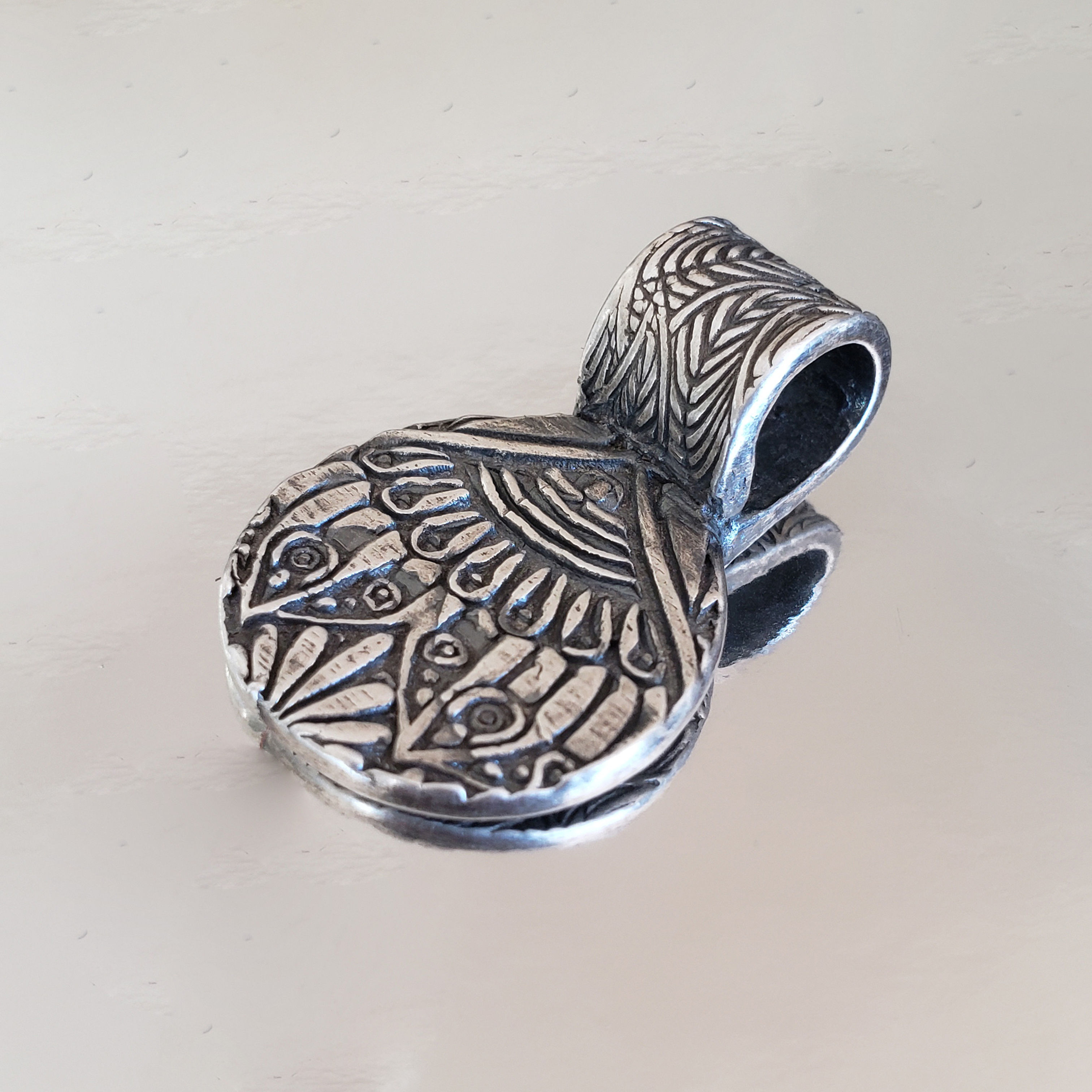 Circus Design Pendant. Silver Pendant. Textured Bail.