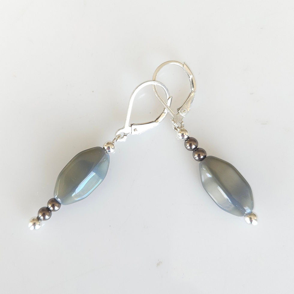 Thumbnail: Blue and grey swirled glass necklace and earrings set