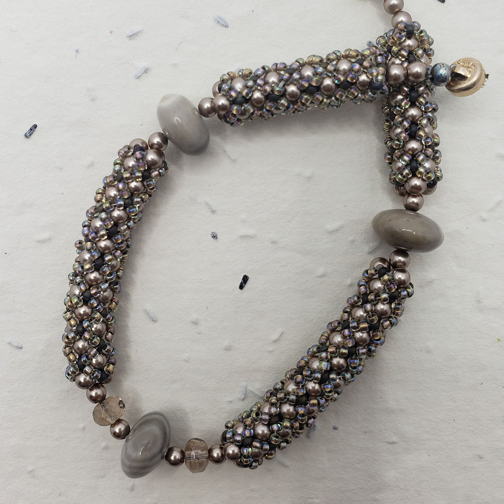 Thumbnail: Taupe Swarovski Pearl Bracelet with Jasper