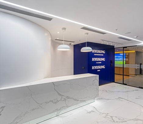 Modern Hyosung office reception with minimalist white interior