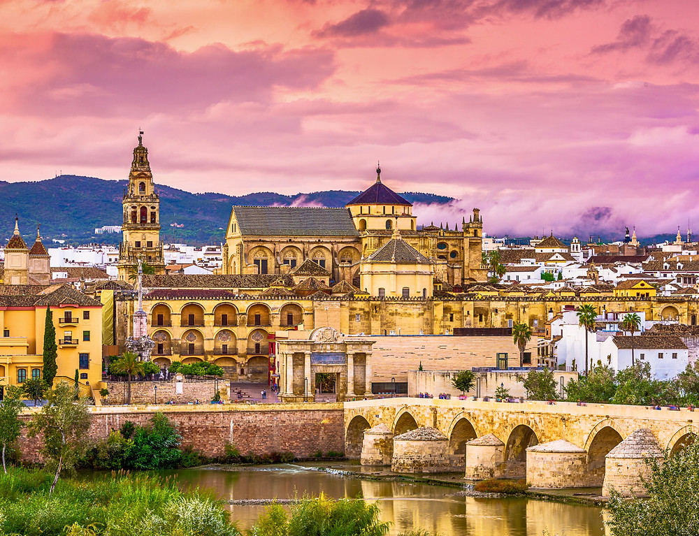 the Mezquita and Roman Bridge in Cordoba Spain