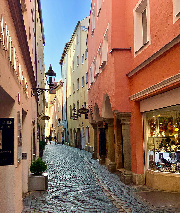 colorful street in Regensburg's old town