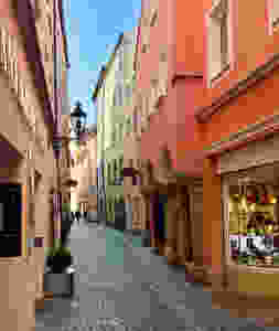 a medieval street in Regensburg, where I got a ticket while parking well off the historical center