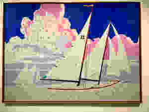 Warhol begins to experiment with pop art here in his Do It Yourself Sailboats from 1962