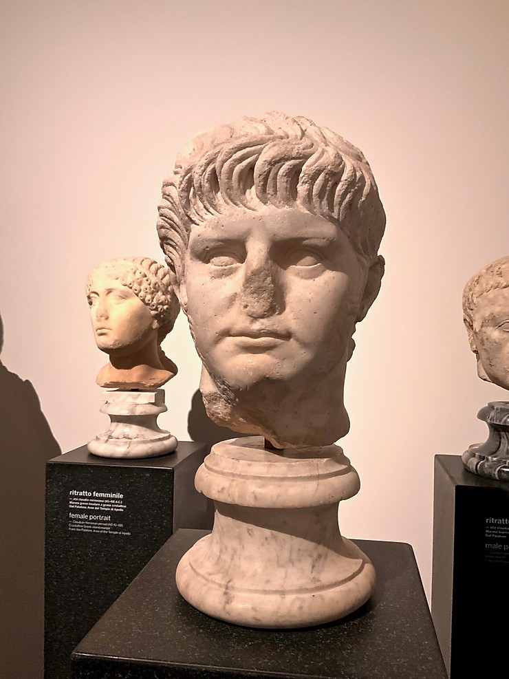 a rare bust of Nero in the Palatine Museum, in a room full of important portrait busts