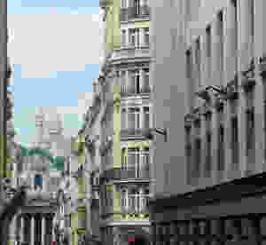 view of Notre-Dame-de-Lorette and the Sacre Coeur from Lafitte Street