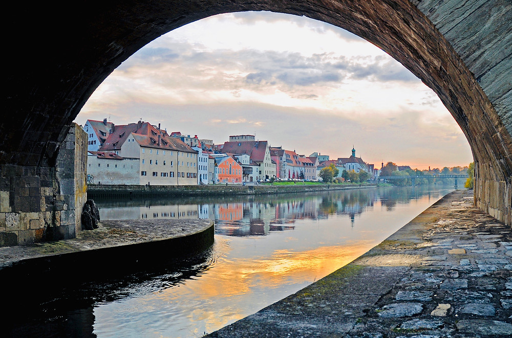 pedestrian path under Regensburg's Stone Brige