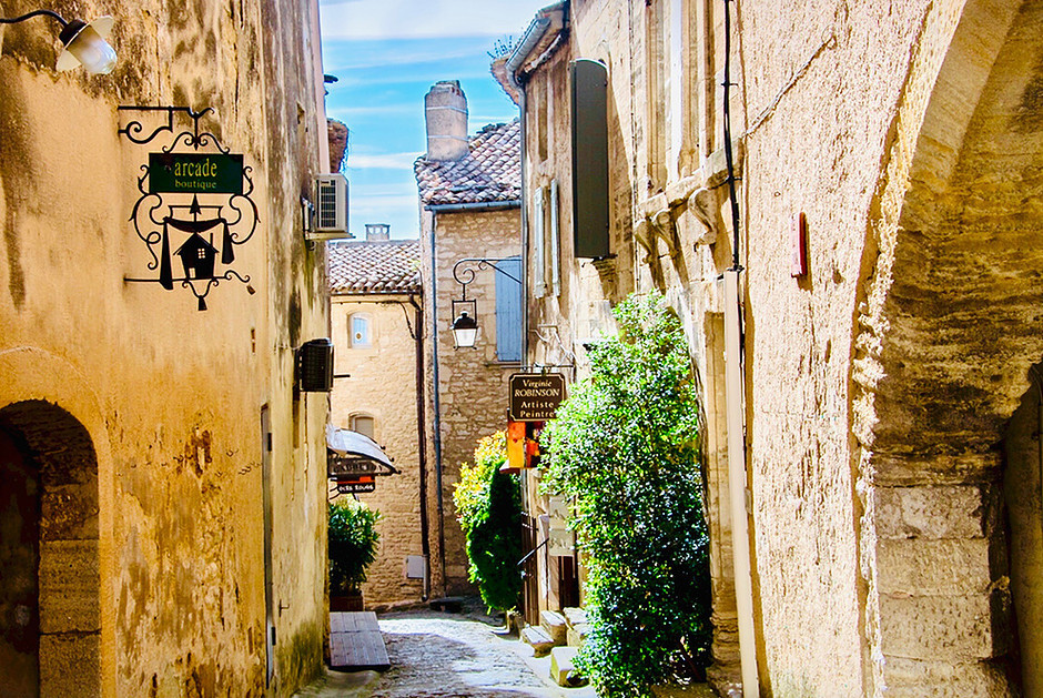 pretty cobbled street in the stony town of Uzes France