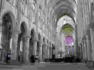 the luminous main nave inside Laon Cathedral