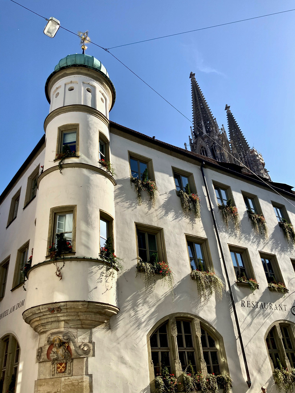 one of the many towers in Regensburg Germany