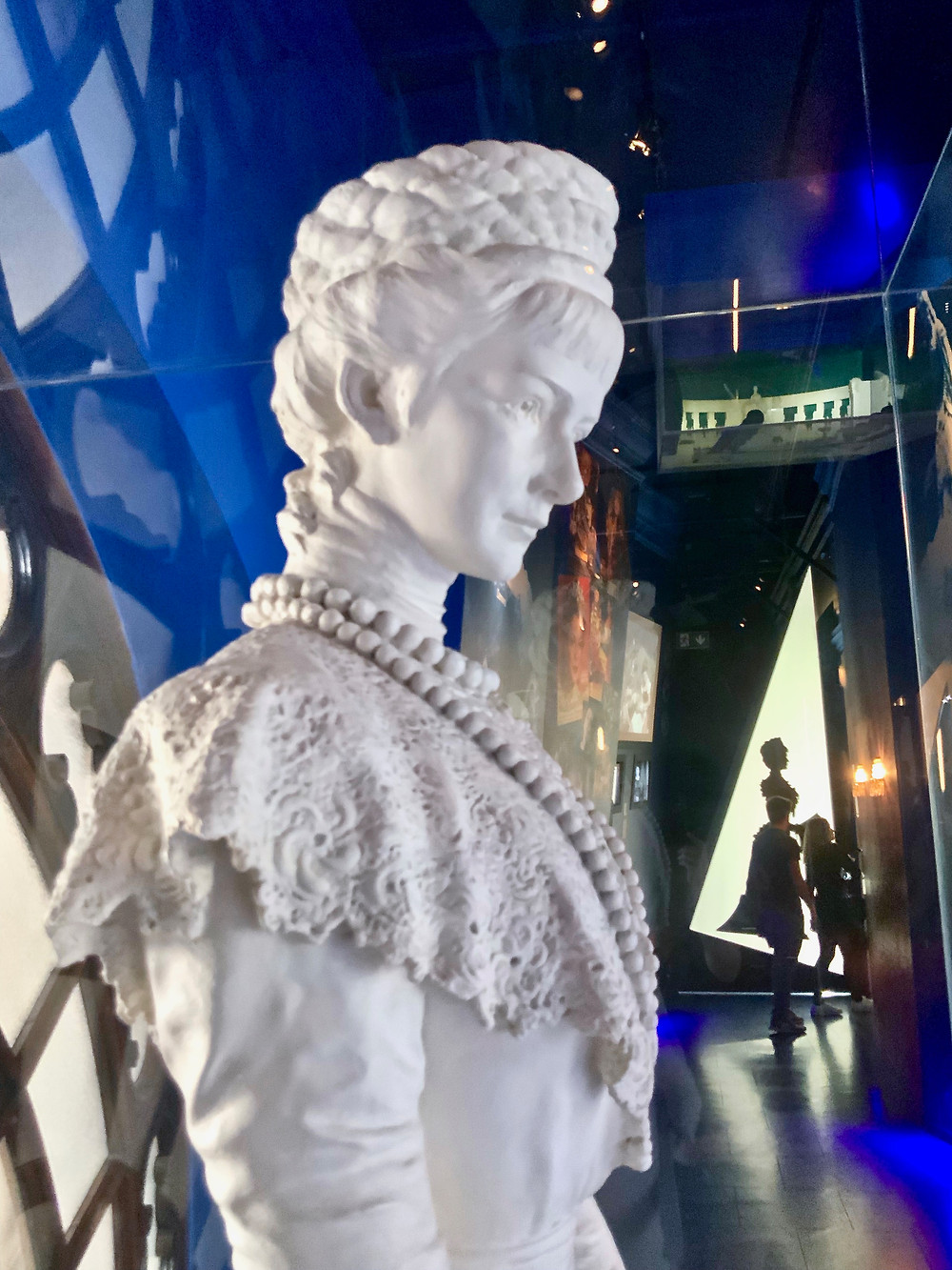 a statue of Sisi greets you when you enter the Sisi Museum, a copy of the famous one on display in Matthias Church in Budapest