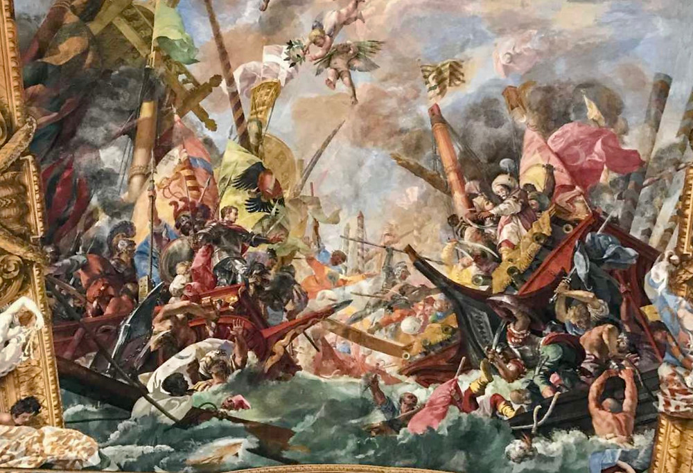 ceiling fresco of the Battle of Lepanto in the Great Hall of Palazzo Colonna