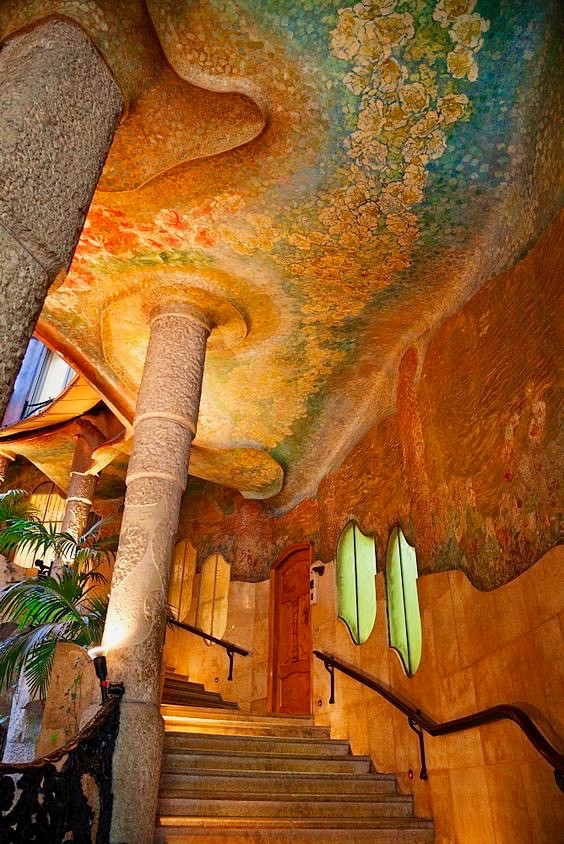 intricately painted interior staircase at La Pedrera
