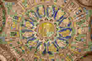 ceiling mosaics depicting the Baptism of Christ in the center among the apostles in Baptistery of Neon