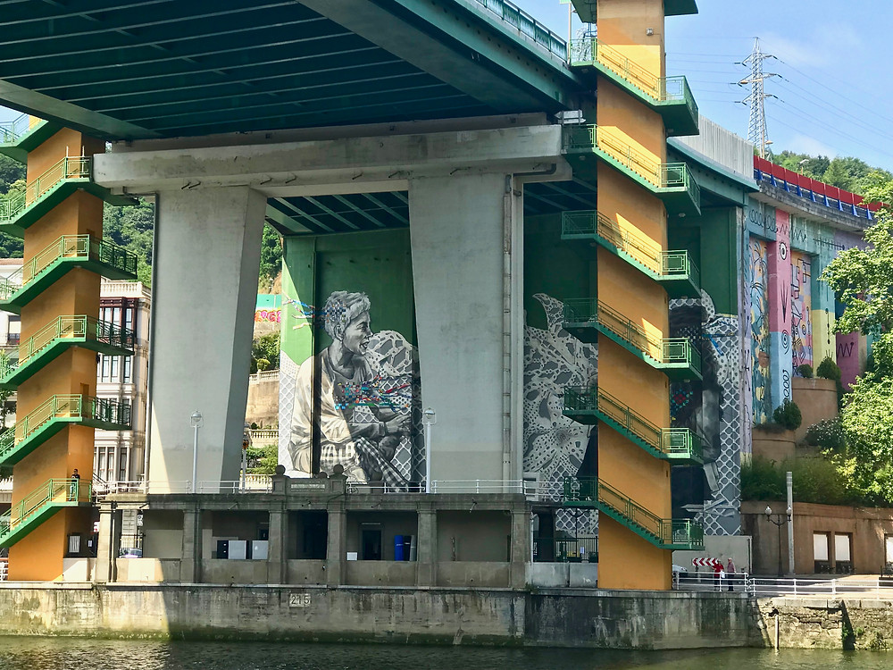 mural along the Nervion River near the Mercado de la Ribeira