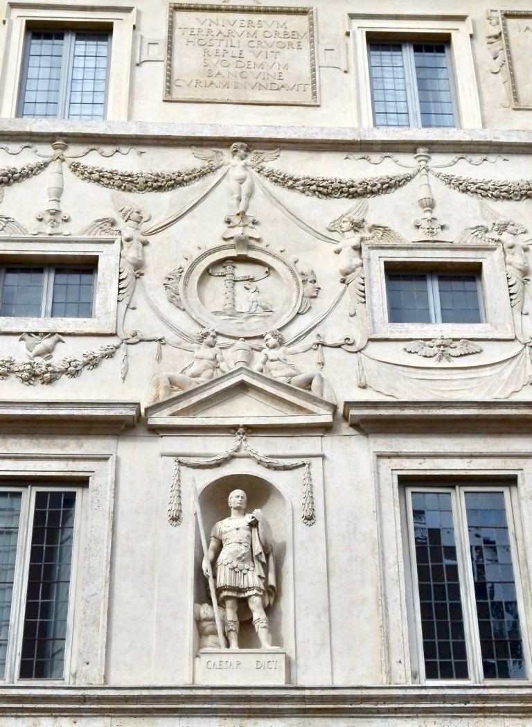 Julius Caesar statue on the facade of Palazzo Spada