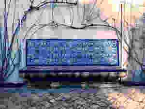 a ceramic bench in the Alcazar Gardens
