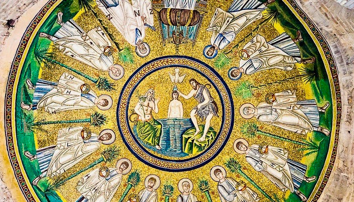 central mosaic in the Arian Baptistery in Ravenna