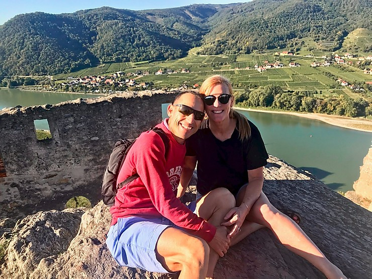 hubby and me at the top of the castle ruins in Durnstein Austria