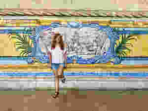 admiring the azulejo panels in the Refectory