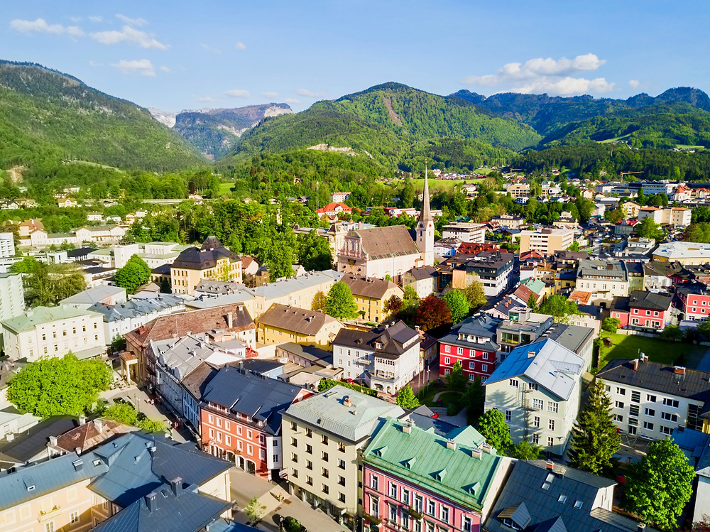 Bad Ischl Austria, aerial panoramic view