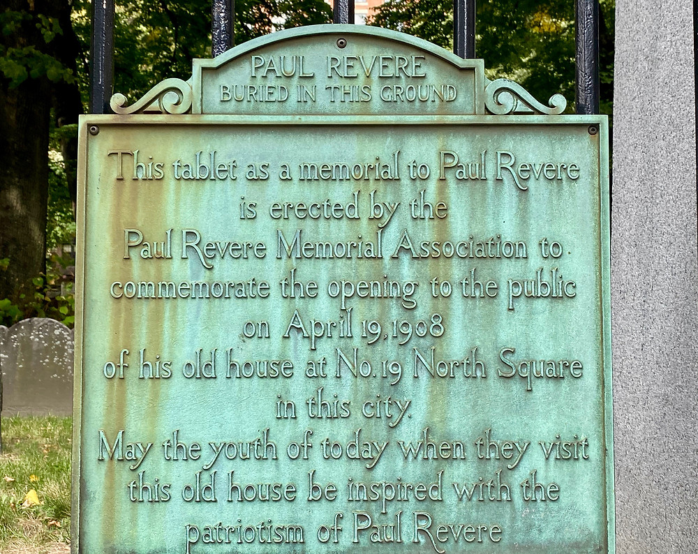 sign marking the burying ground of Paul Revere on the Freedom Trail