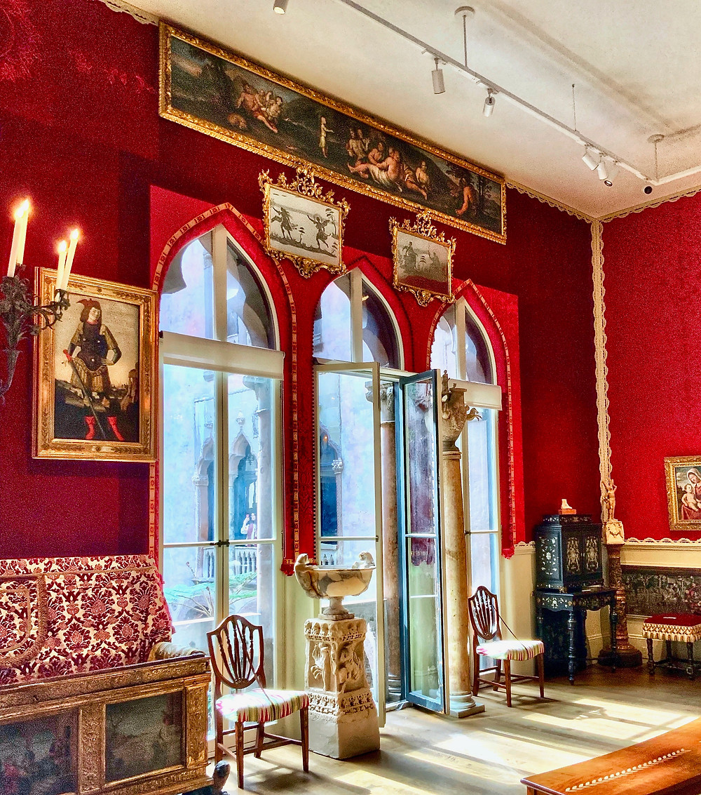 the lavish red Raphael Room in the Isabella Stewart Gardner Museum