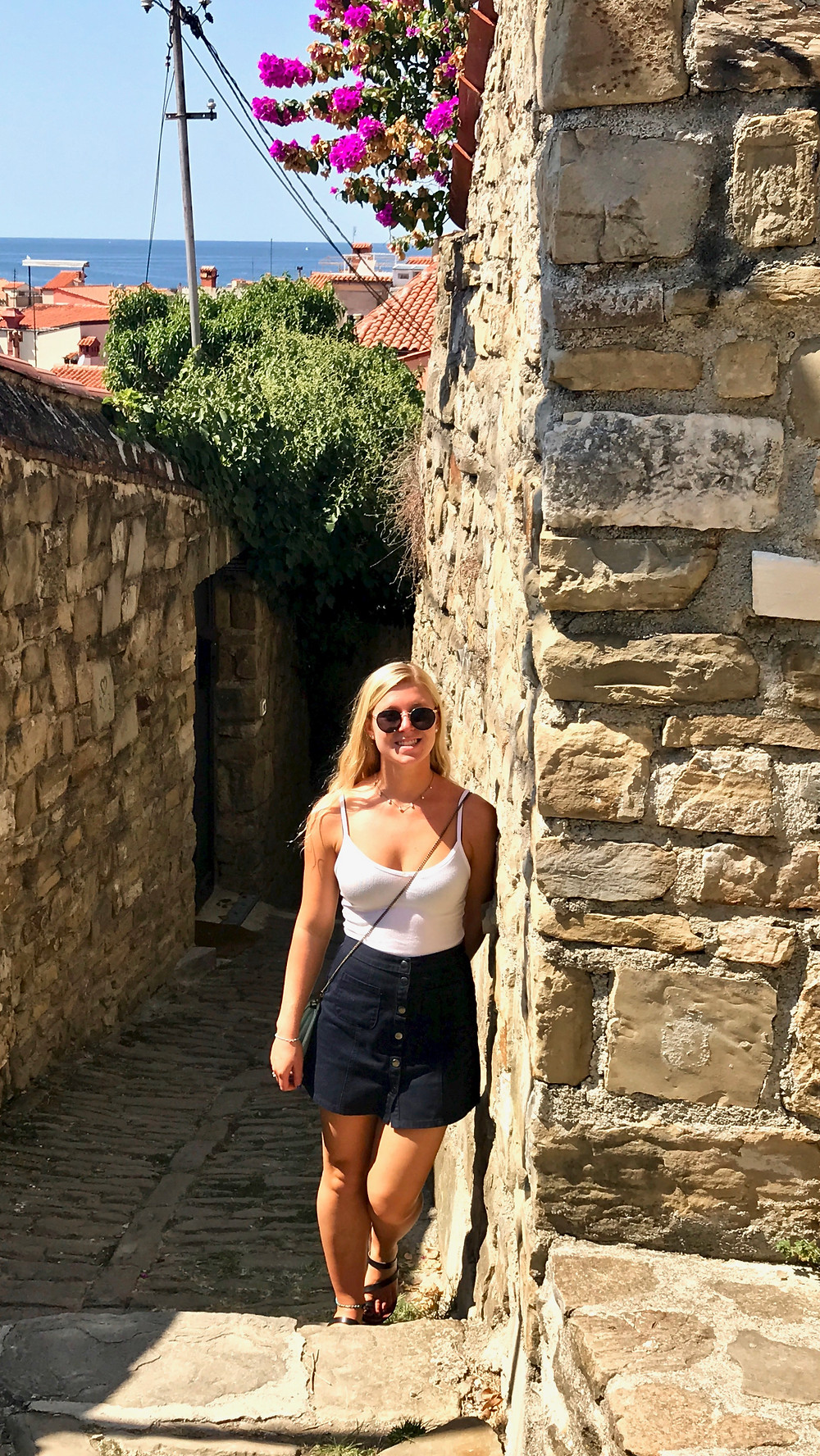 my daughter Ali on the cobbled street leading to the cathedral