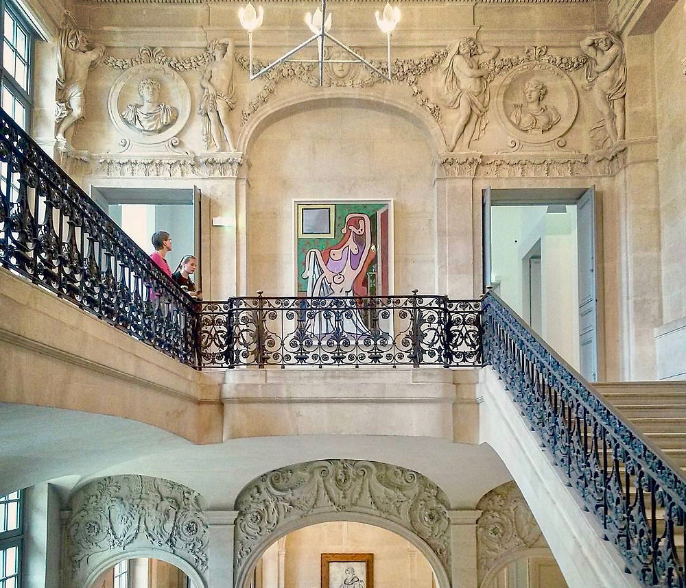 the gorgeous second floor of the Picasso Museum showing his piece Grand Nu au Fauteil Rouge