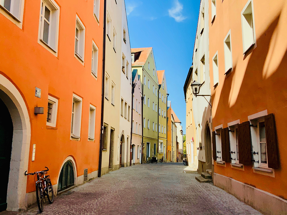 colorful street in Regensburg's old town