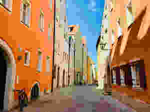colorful street in Regensburg's old town