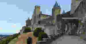 the intact city walls of Carcassonne