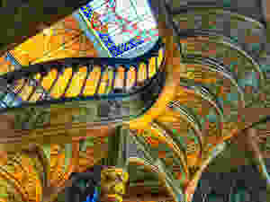 carved plaster decorations on the Livraria Lello staircase