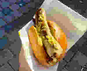 indulging in some Drei im Weckla in Hauptmarket Square in Nuremberg
