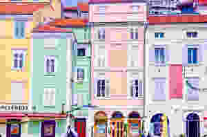pretty pastel houses in Piran Slovenia