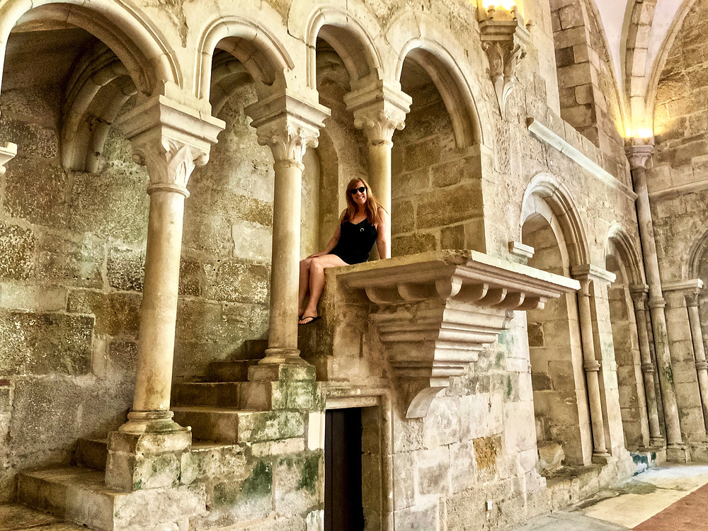 on the staircase to the reader's pulpit in the Refectory