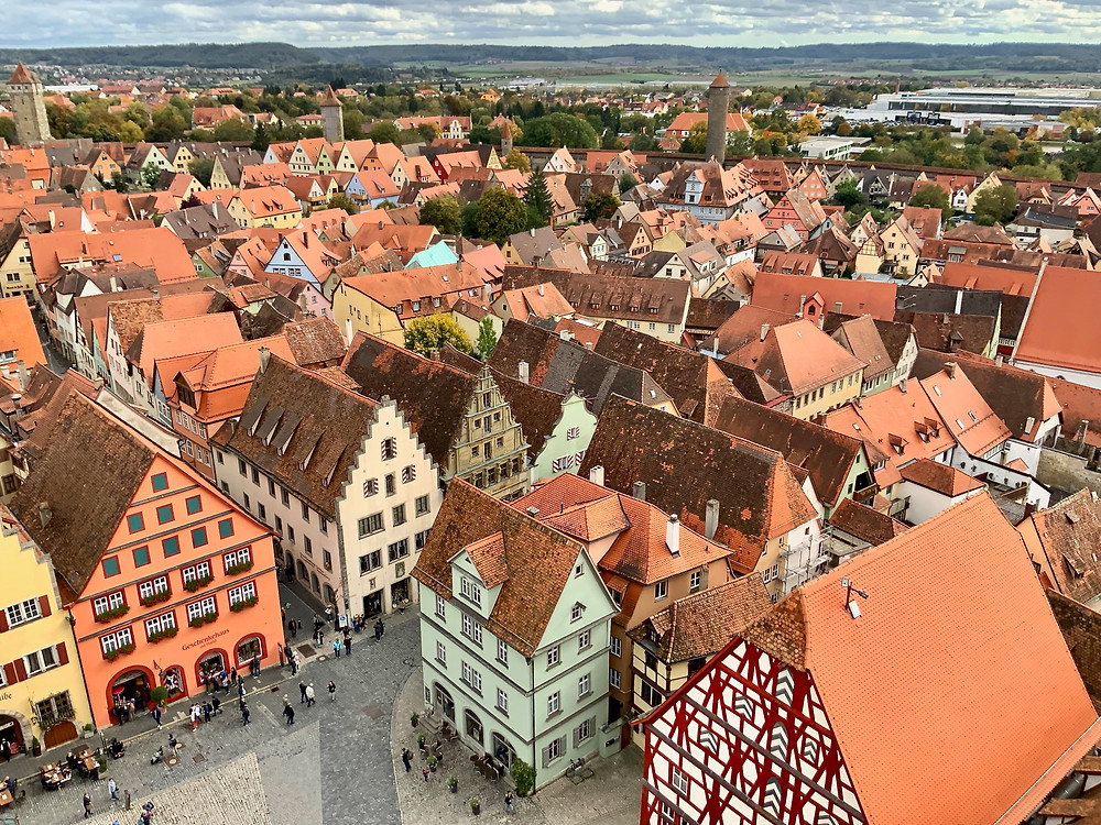 the perfectly preserved medieval town of Rothenburg ob der Tauber -- despite being mostly pedestrianized you could easily get run over by a bike