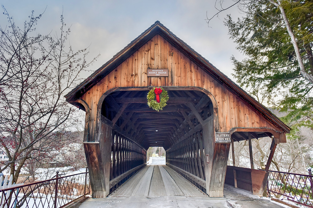 classic covered bridge in Woodstock Vermont