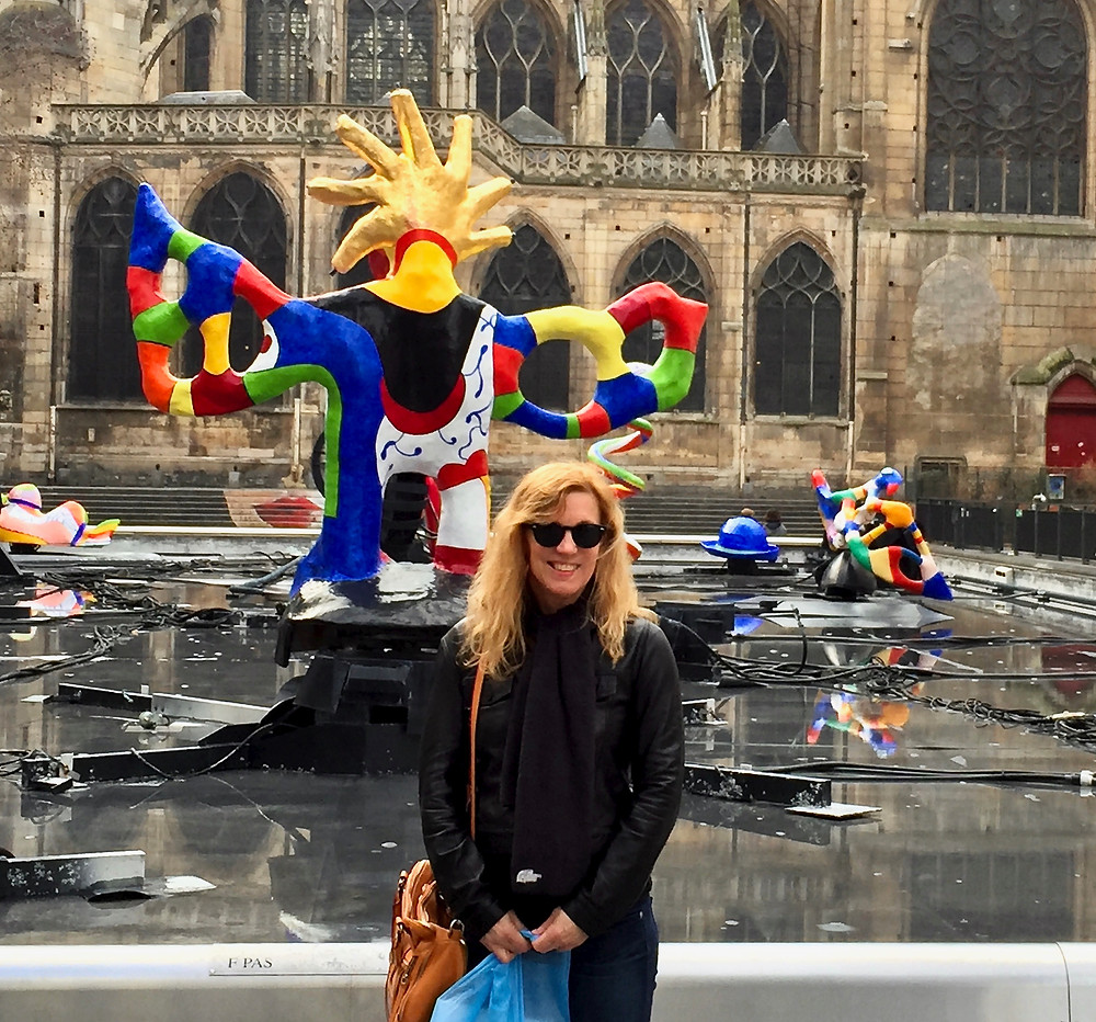 me on a chilly February day in front of the Pompidou Center's Stravinsky Fountain