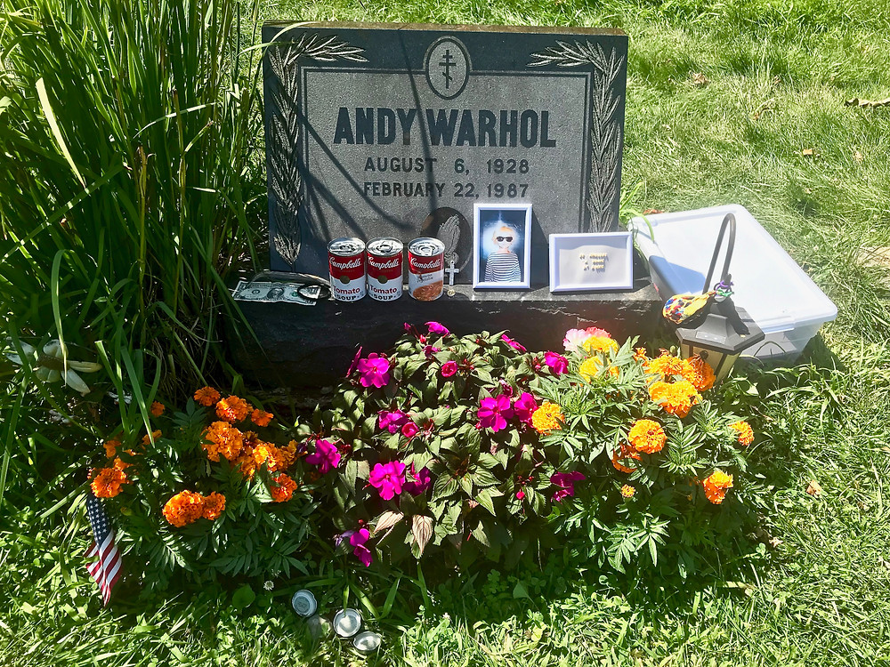 Andy Warhol's grave is just 5 minutes from my house in a Pittsburgh suburb. He was a devout Catholic and is buried with his family at St. John the Baptist Byzantine Cemetery in Bethel Park PA.