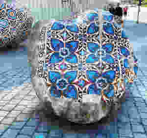 azulejos on boulders outside Sao Bento train station in Porto