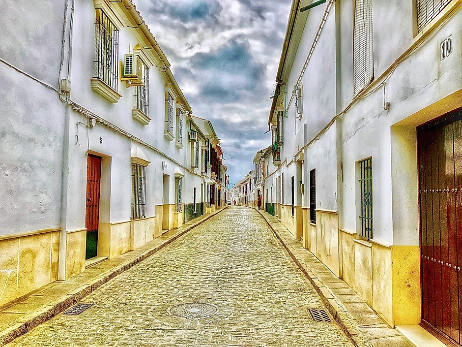the main drag in Osuna Spain, deserted on a February day