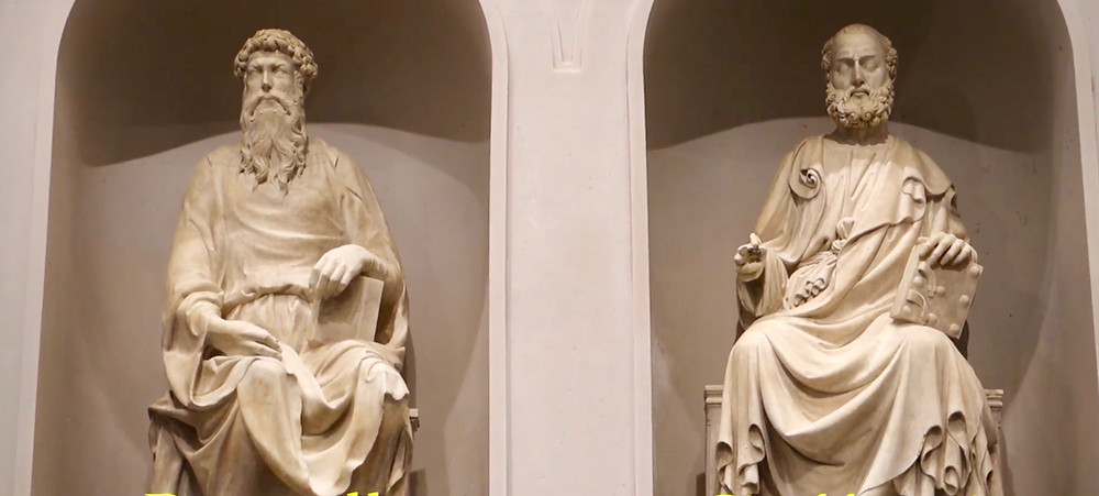 detail of Donatello's sculpture of St. John (left)