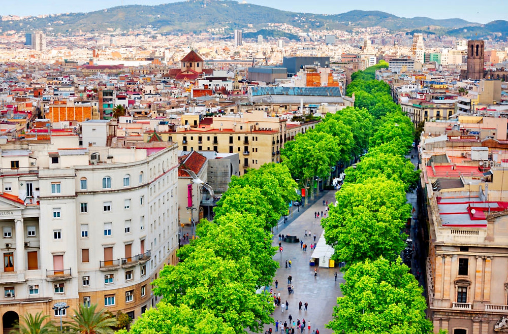 aerial view of Las Ramblas in Barcelona