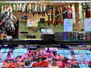 meat stalls at the Budapest Central Market