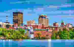 skyline of Manchester NH on the Merrimack River