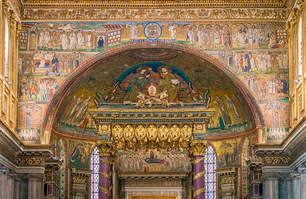 the apse, with mosaics and the upper part of the baldachin