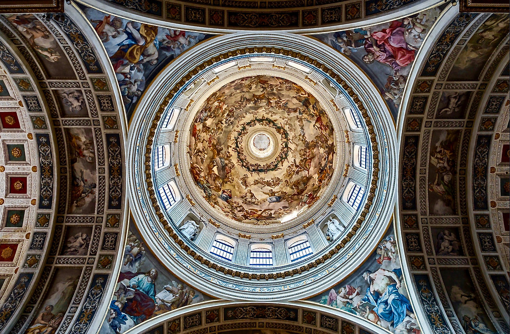 frescoed ceiling in the Basilica of Sant'Andrea